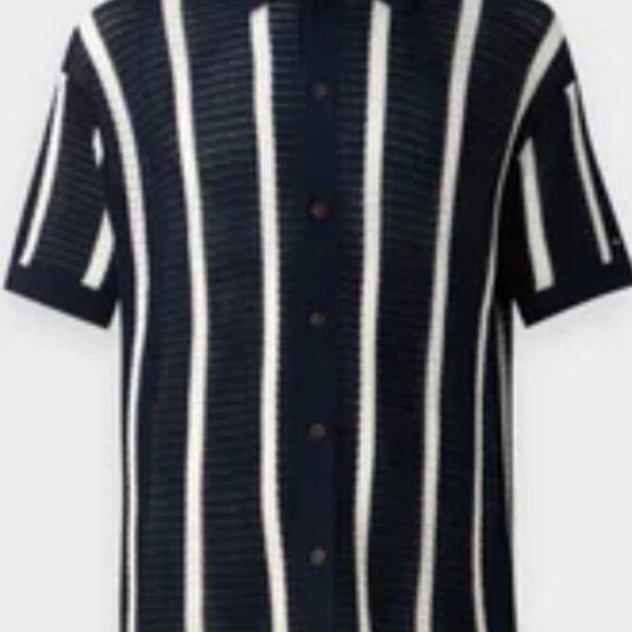 Tommy Hilfiger Men's Short-Sleeve Stripe Open-Knit Overshirt - Size Medium - New - Picture 2 of 11